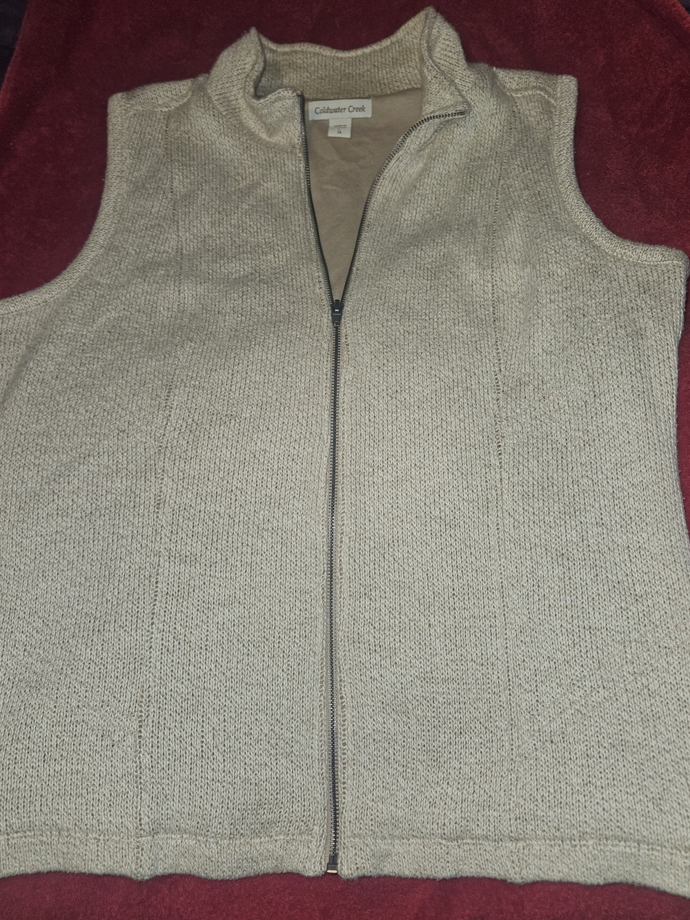 Coldwater Creek Light Beige Knit Zip-Up Vest